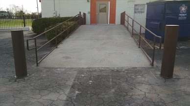 two line ADA steel handrail for loading dock ramps